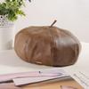 Autumn and winter pu leather beret new retro black octagonal hat girls big hat top literary pumpkin hat