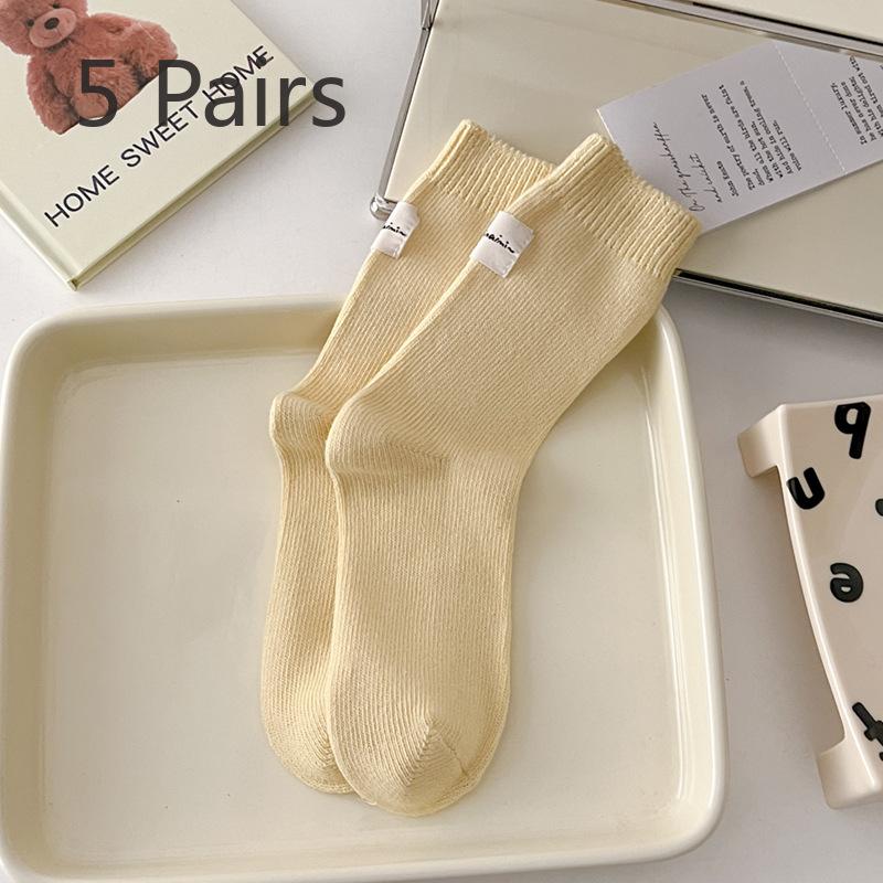5 Pairs of New Female Spring and Autumn Sweat Absorbing All Build In The Tube Cotton Pile Socks