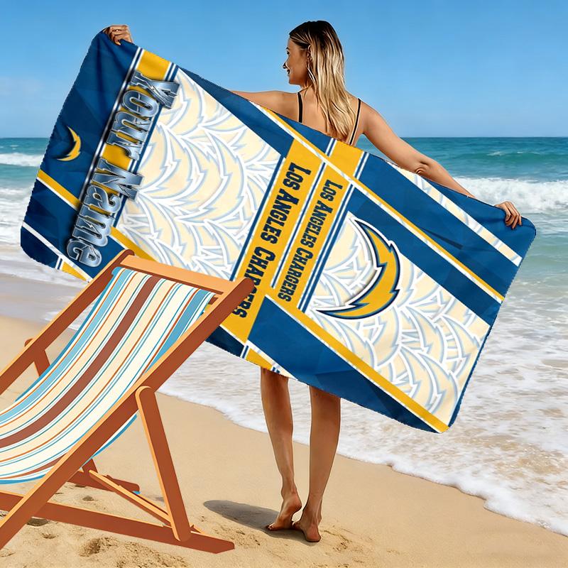 Name Custom LA Chargers Print Beach Towel, Large Soft Quick Dry Towel for Beach Camping Swimming