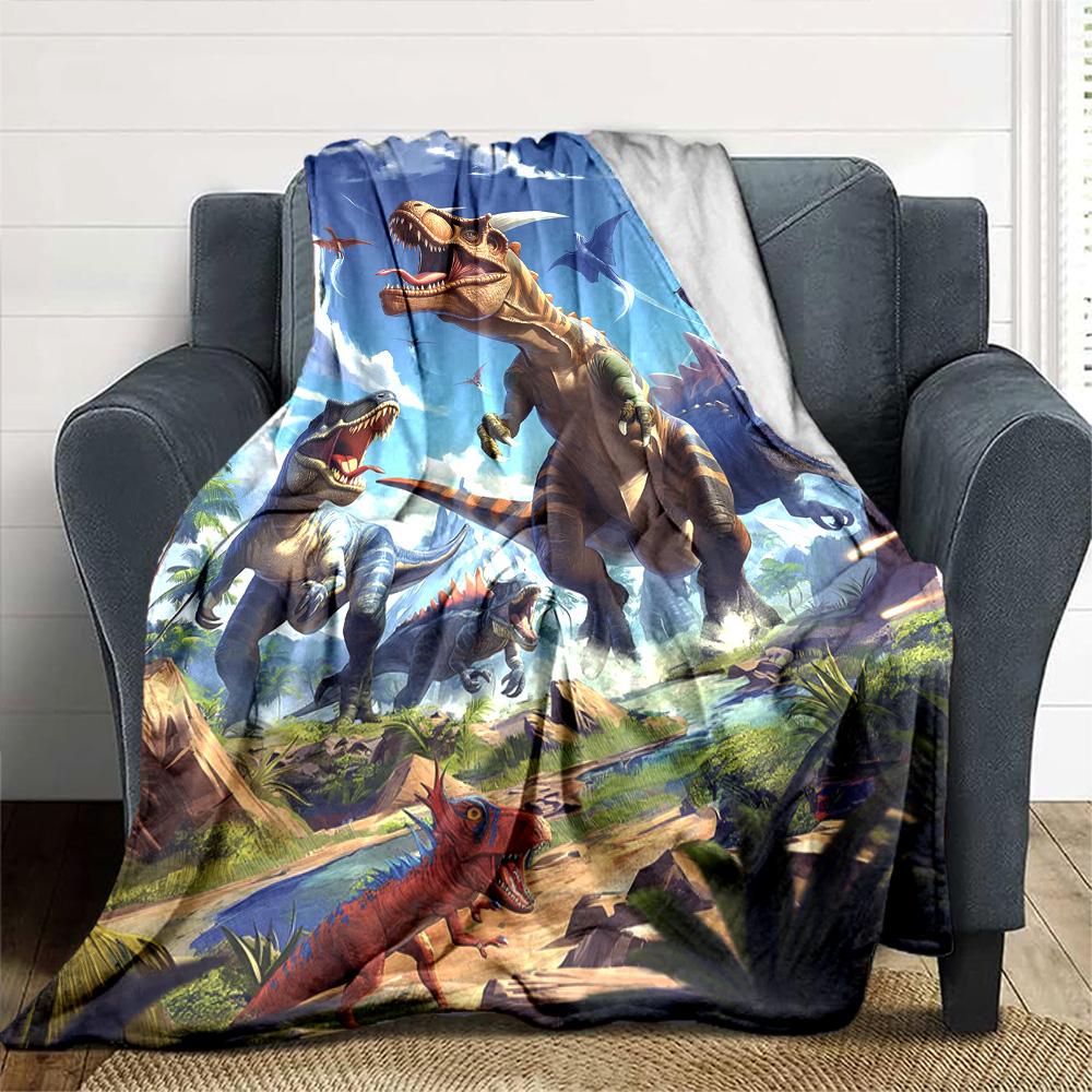 Jurassic Dinosaur Prehistoric Scene Print Fleece Blanket Soft Cozy Throw Blanket for Sofa Couch Bed Animal Lover Home Decor