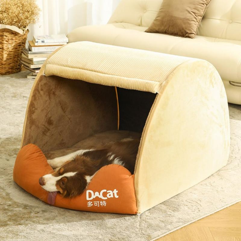 Neuer Zwinger, Universell zu allen Jahreszeiten, Herausnehmbares und waschbares Hundehaus für drinnen, Halboffenes Hundebett für große Hunde, Warm im Winter