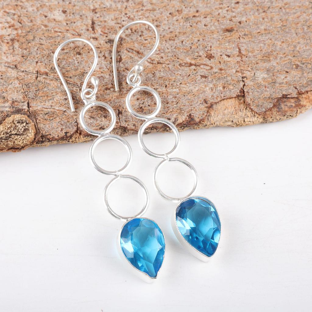 Swiss Blue Topaz Earring Gemstone Earring, 925 Solid Sterling Silver Earrings Jewelry Handmade Earrings, Silver Jewelry For Gift