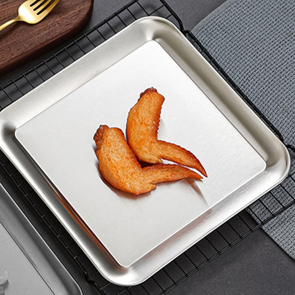 Serving Platter Square Stainless Steel Dish Tray Barbecue Plate Silver Color for Home L