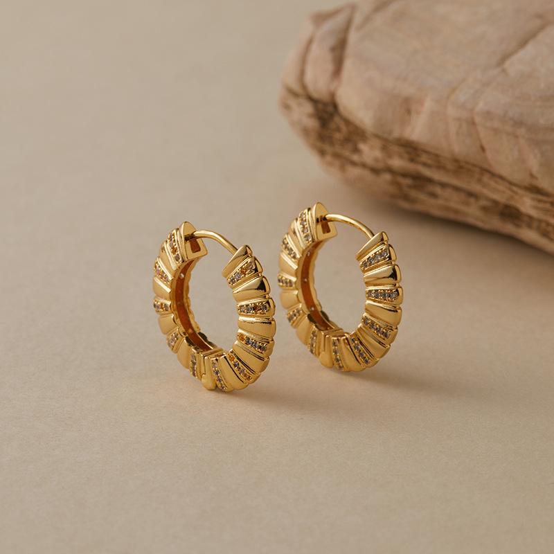 Fashion Plaid Round Inlaid Diamond Geometric Earrings For Women Daily Wear