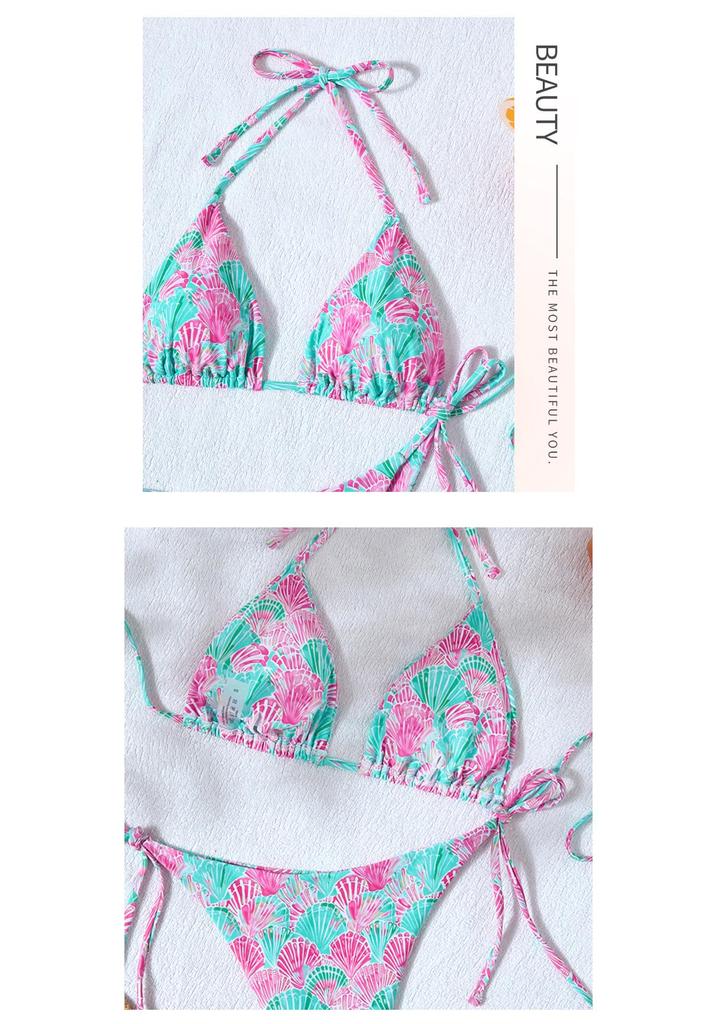 2026 European & American Split Bikini: Printed Lace-up Beach Swimsuit