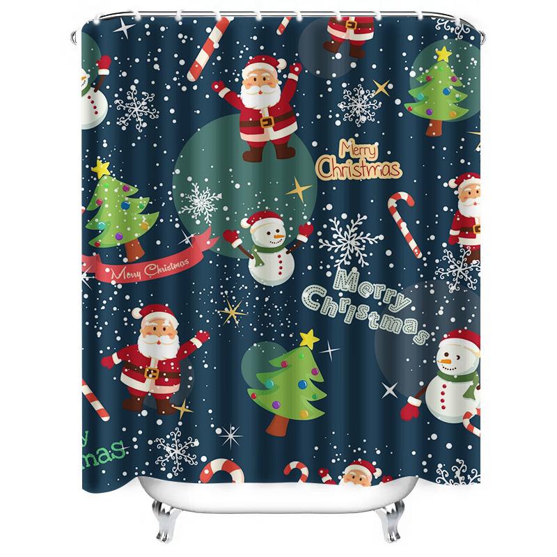 TU Christmas Shower Curtain Festive Holiday Decor Waterproof Bathroom Fabric Backdrop Xmas Pattern Home Decor Modern Style Gift