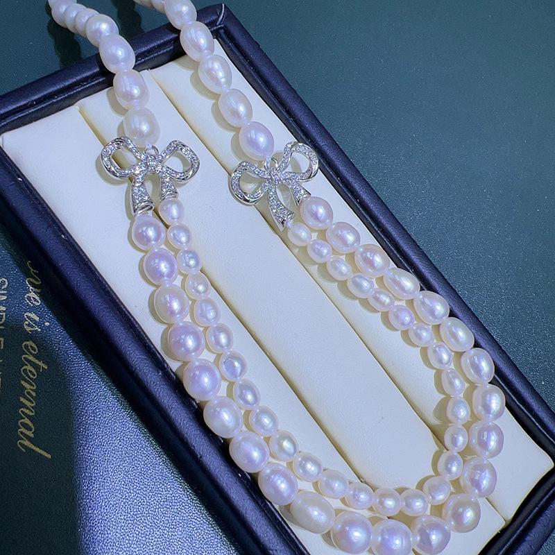 Elegant Bow Pearl and Diamond Necklace for Women