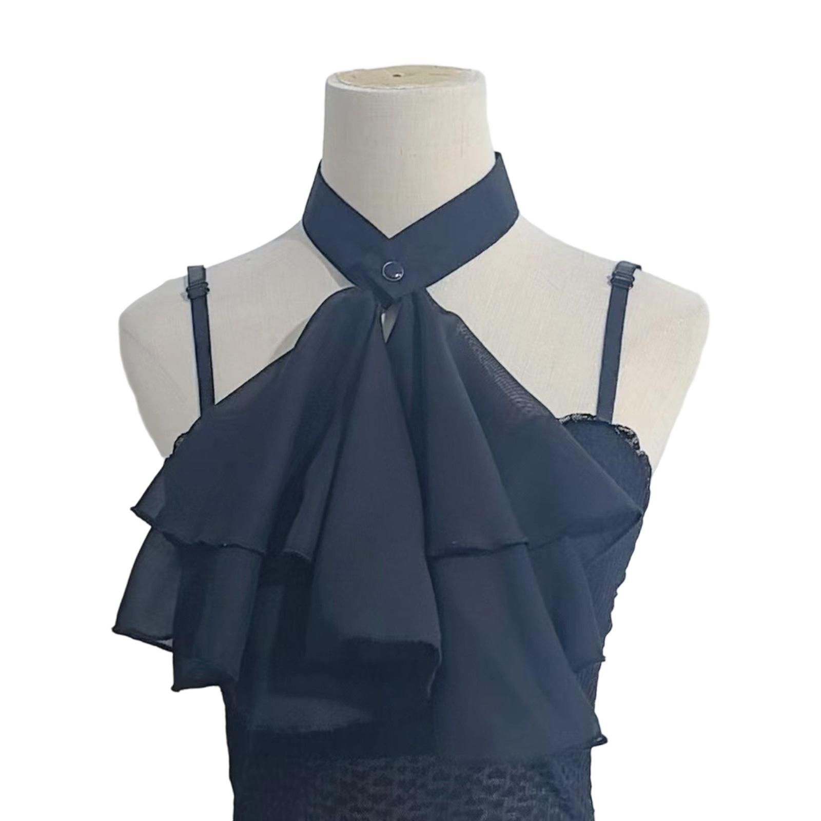 

Women s Elegant Button Closure Chiffon Faux Collar Ruffled Jabot Necktie Costume Accessory For Historical Dress Up Event