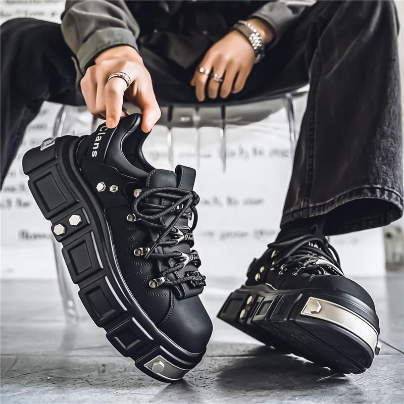 Men's Shoes Platform Heightening Leisure Sports Muffin Board Shoes Spring and Autumn Teenagers Personality Heavy Metal Large Size Trendy Shoes