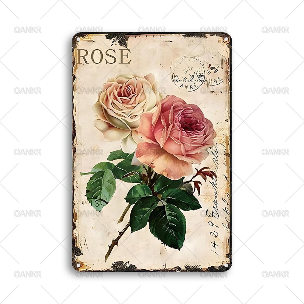 

Vintage Garden Art Poster Metal Tin Sign Ideal Gift x Inch Rose Floral Posters Metal Signs for Backyard Bedroom Home Wall 20x30cm（7.8x11.8inch）