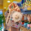 Modern Minimalist Glass Compact Mirror Keychain With Rhinestones For Travel And Daily Makeup
