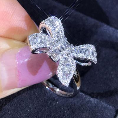 Women Ring Bow Rhinestone Polished Alloy Proposal Ring Multi Sizes Wedding Ring Lady Finger Jewelry for Prom Parties