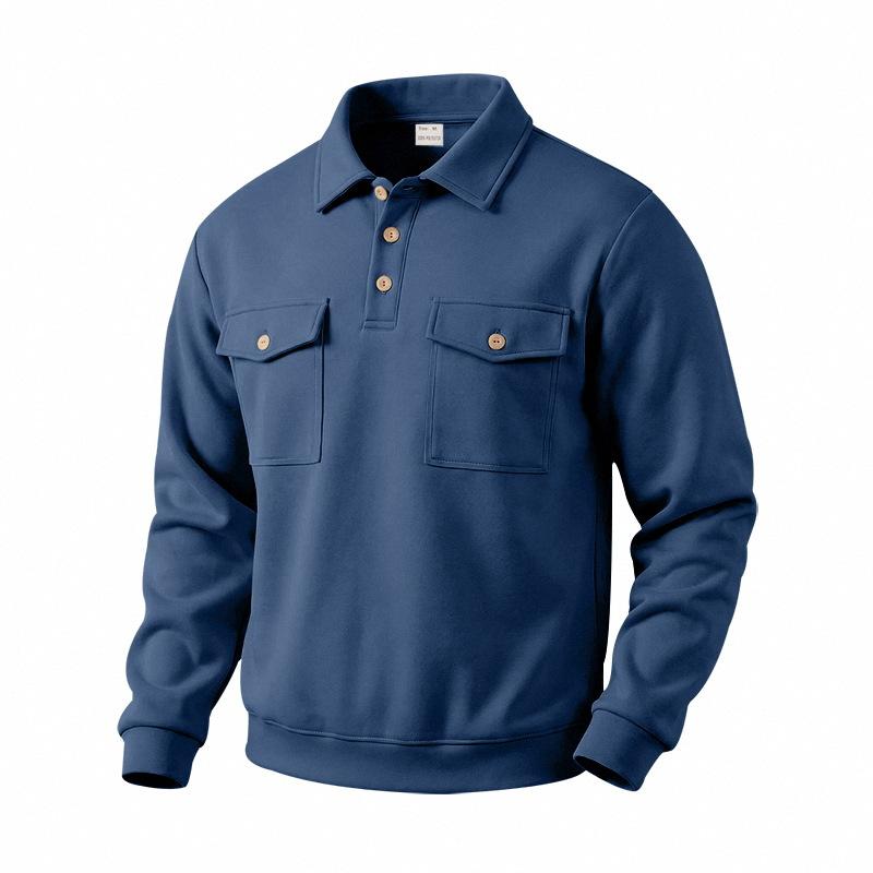Camisa Polo de Manga Larga Holgada Retro Workwear con Cuello para Ocio al Aire Libre de Hombre de Primavera y Otoño