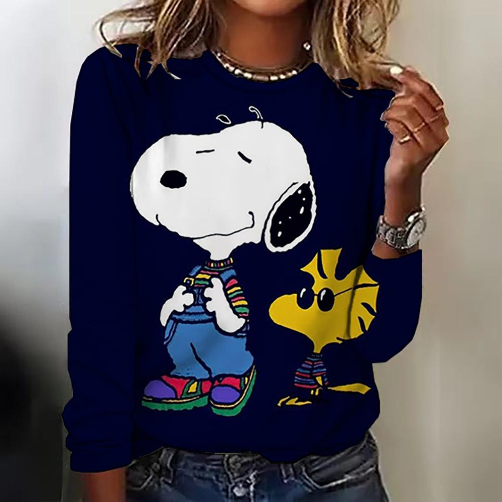 Snoopy Anime Collaboration 2025 Autumn New Women's Long-Sleeve T-Shirt Loose Round-Neck Top