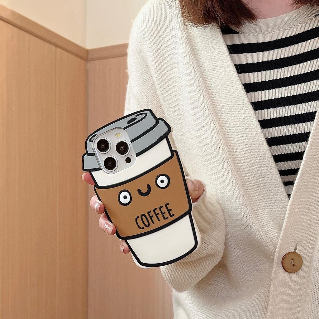 For iPhone 16 Pro Case Funny 3D Coffee Cup Design Silicone Phone Cover