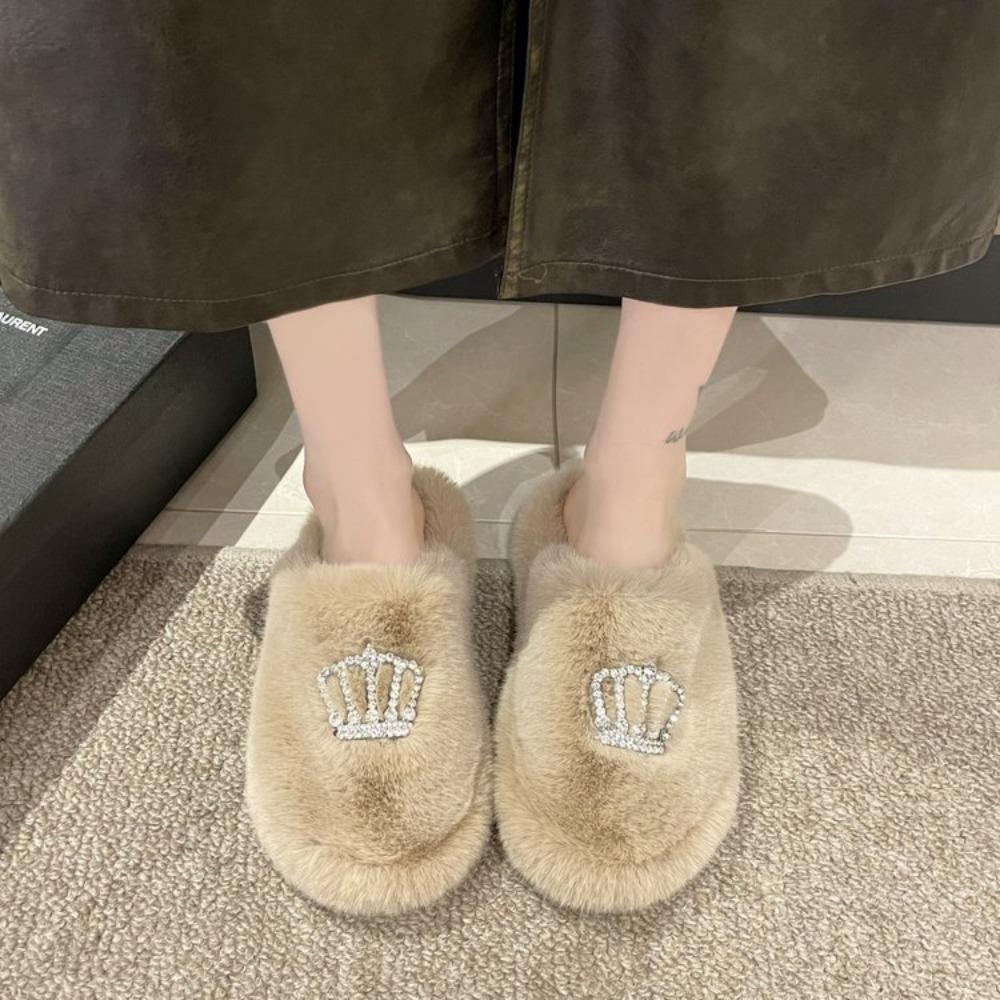 Fashion Autumn and Winter Fluffy Couple Cotton Slipper Women's Bag Cute Thick Bottom Cartoon Non-slip Interior for Family Use