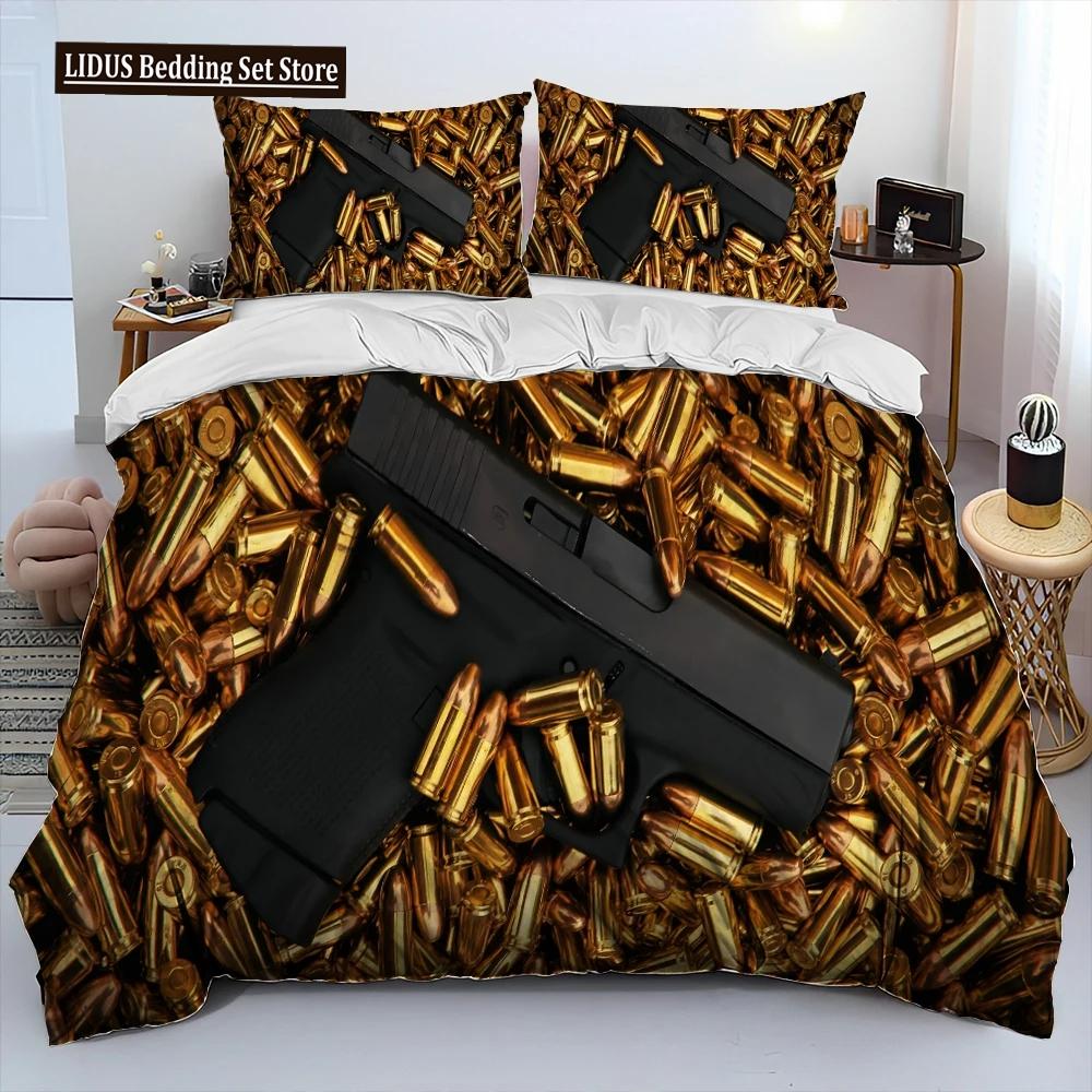 3D Rifle Revolver Cartridge Gun Comforter Bedding Set,Duvet Cover Bed Set Quilt Cover Pillowcase,King Queen Size Bedding Set