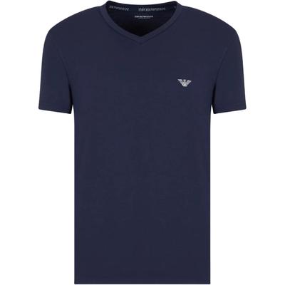 SS24 Eagle Logo Embroidered V-Neck Pullover Short Sleeve T-Shirt Men Tops Navy-Blue 112010-4F511-00135