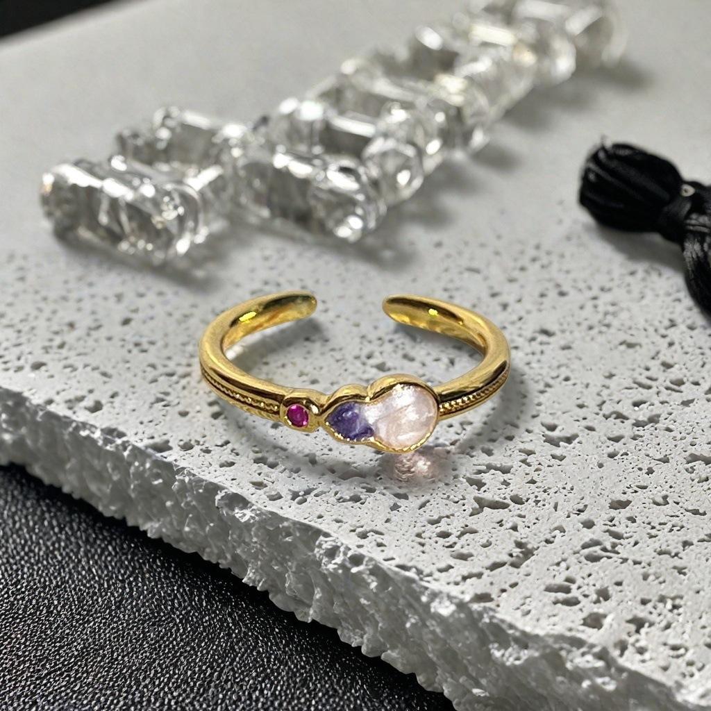 Medieval Vintage Enamel Oil Drop Gourd Open Ring French Retro Court Style Ring Light Luxury Premium Ring