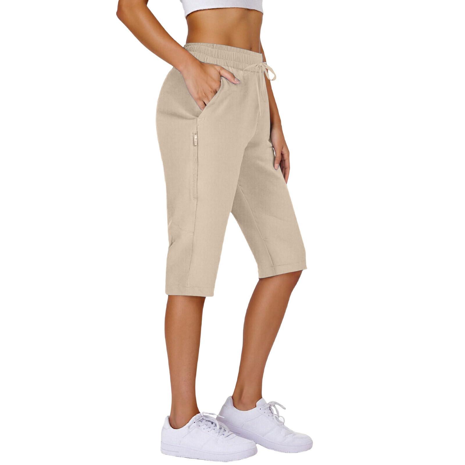 

Women Elastic High Waist Pant Casual Fit Wide Leg Long Pants Trousers With Pockets XL білий