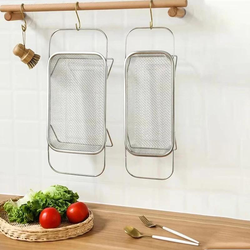 Stainless Steel Strainer Basket Colander Basket Colander with Fine Mesh Fruits Vegetables Strainer Basket Expandable Over Sink