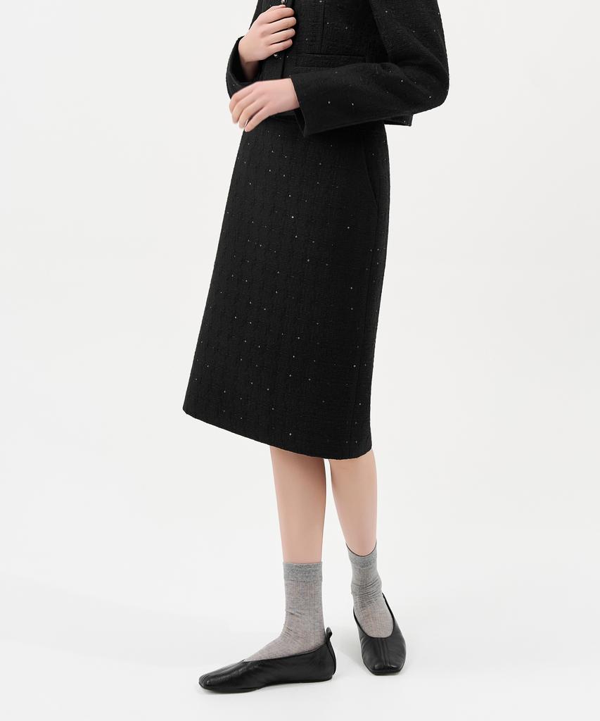 Laneonkyulleoseu Tweed Midi Skirt_Black