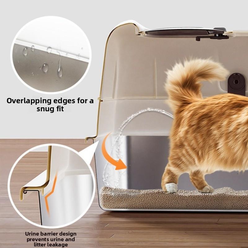 Aesthetic Enclosed Cat Litter Box Stainless Steel Cat Bedpans with Dual-Door Scratch-Resistant Pet Tray Easy-Clean Cats Toilet