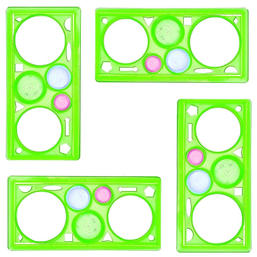 4pcs 20x11cm Transparent Drawing Rulers, Rotating Geometric Pattern Sketching Templates, Reusable Practical Drafting Tools