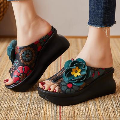 Fashion GKTINOO 2025 Retro Slippers Genuine Leather Shoes Handmade Slides Flip Flop On The Platform Clogs For Women Flower Woman Slipper