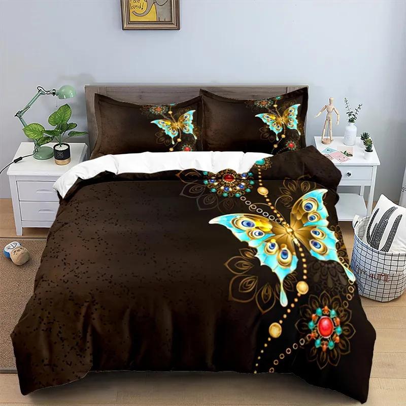 3D Colorful Butterfly Duvet Cover Natural Floral And Butterflies Pattern Bedding Set For Girl Women Microfiber With Pillowcases