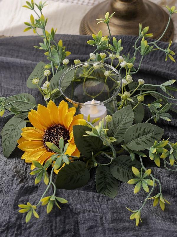Wreath Candle Ring Sunflower Faux Kitchen Cabinet Wreaths Candle Rings Candlestick Wreath Table Wedding Party Arrangement