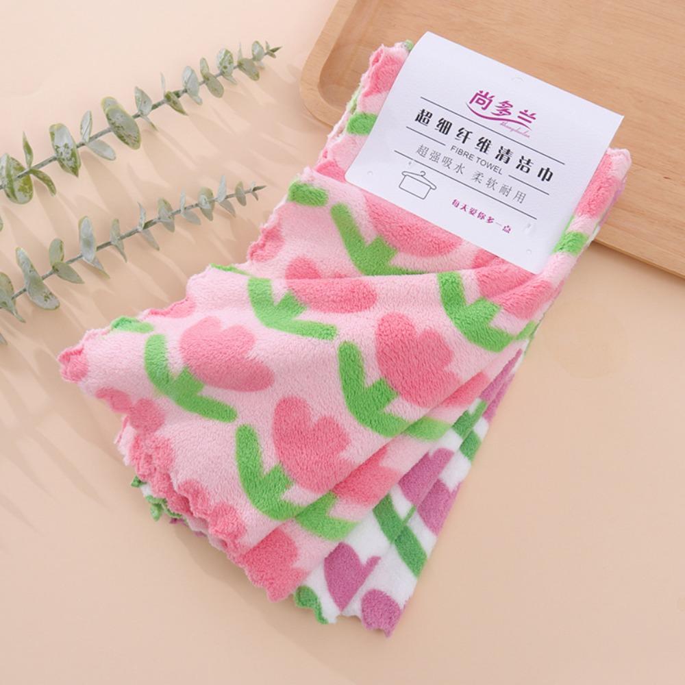 4Pcs Soft Absorbent Kitchen Cleaning Cloths Coral Fleece Reusable Dishcloth Napkins Tableware Cleaning Wipe