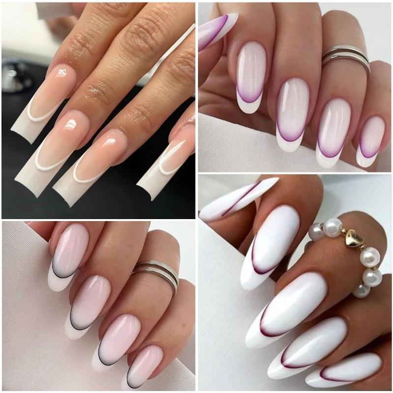 French Tip Nail Stickers French Line Nail Art Stickers Gradient Nail Decals Nail Art Decorations for Woman and Girls