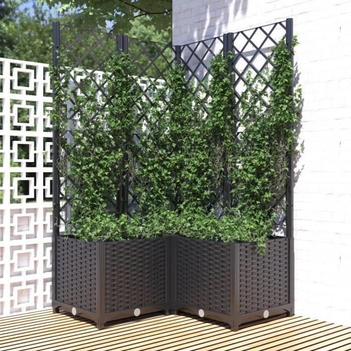VidaXL Planter with Trellis Black 80x80x136 Cm PP