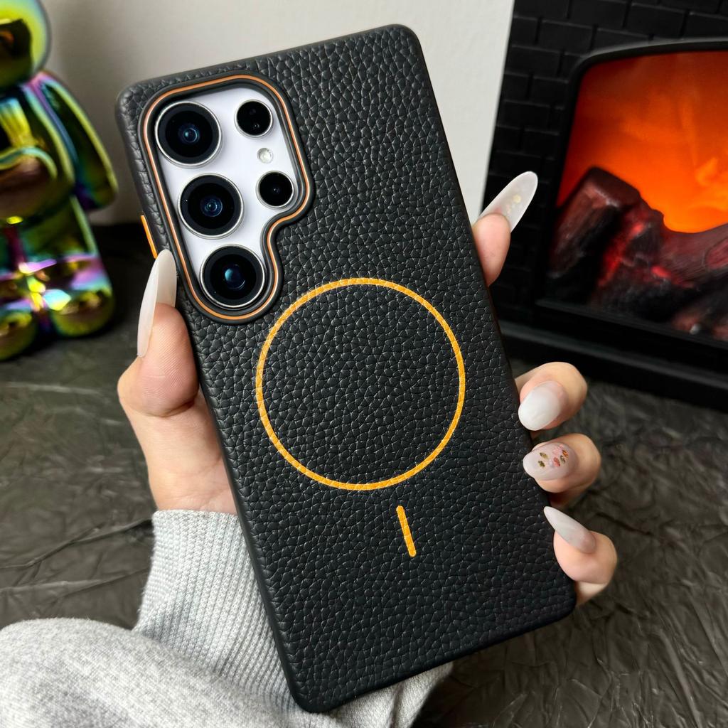 Lychee Pattern Suitable for Samsung S25 Ultra Simple Soft Shell Magnetic Suction Phone Case Samsung S25 Skin Sensing S24 Anti Slip Shell