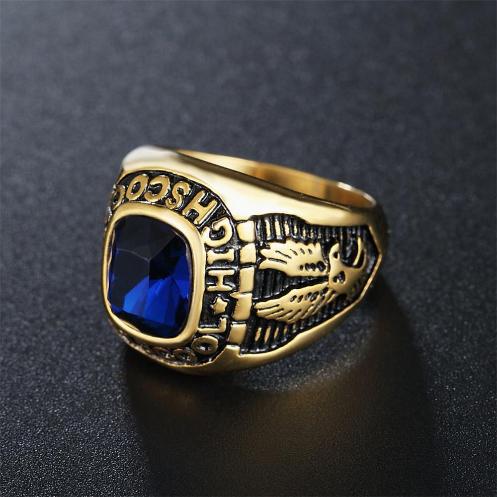 

Кольца панк-рок титановая сталь HIGHSCOOL Eagle Navy с круглым камнем для мужчин, ювелирные изделия с подвесками, прямая поставка, размер 7-13 13 синий