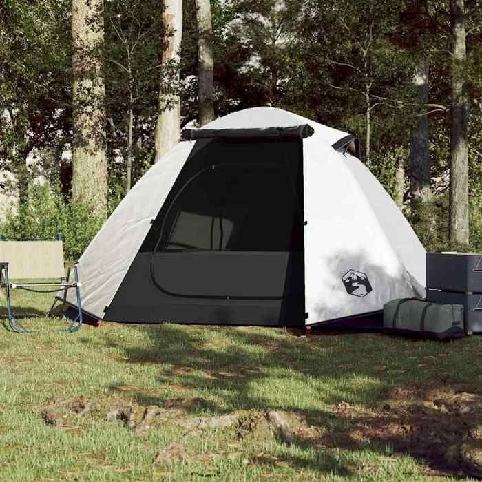 VidaXL Camping Tent 2 Person, Shade Tent with Bag, Portable Awning with Sidewalls for Hiking, White 94326