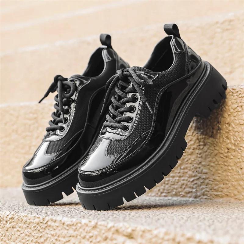 Italian Men Quality Patent Leather Fashion Business Shoe Classic Thick Bottom Punk Design Derby Shoes Perfect Daily Outdoor Shoe