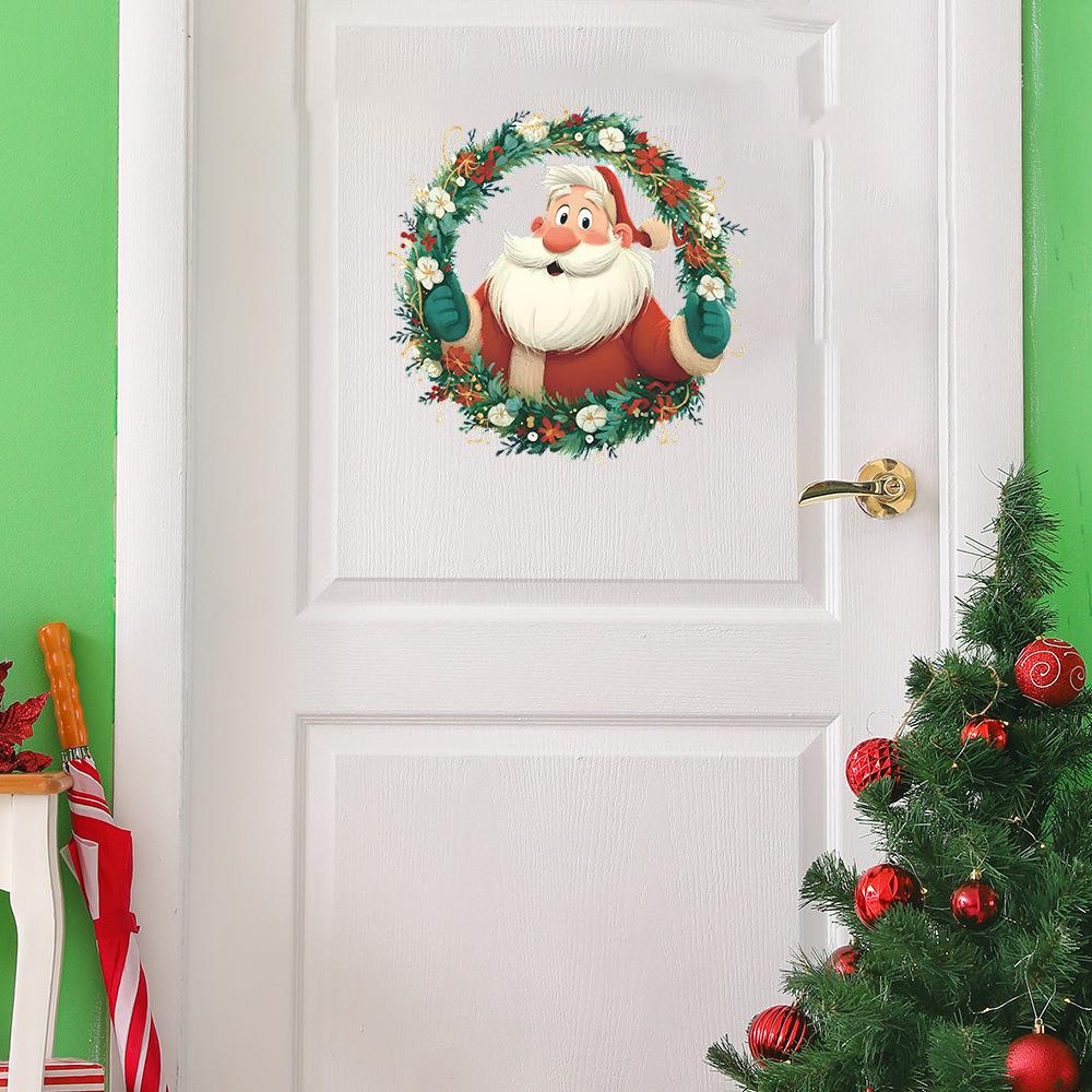 Santa Claus, Green Plant Garlands Bedroom Living Room Home Background Beautification Wall Stickers