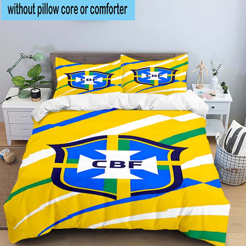 3pcs Brazilian Football Federation Printed Bedding Set Duvet Cover Closure Includes 1 Duvet Cover & 2 Pillowcases Bedding Sets Home Decor Gifts