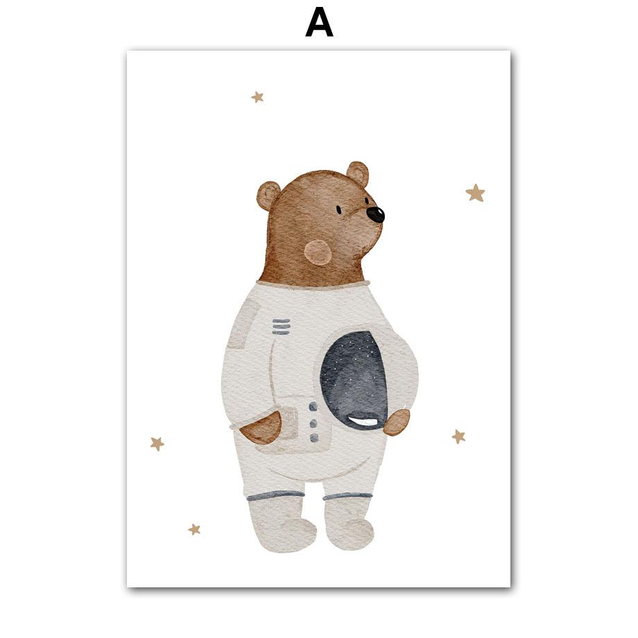 Boho Space Rocket Bear Panda Mouse Nursery Posters Cartoon Wall Art Print Canvas Painting Baby Kids Room Home Decoration Picture