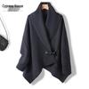 Women's Spliced Toggle Button Lapel Mid-length Coat