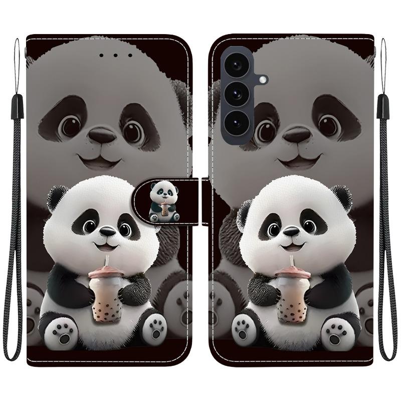 S25 FE Animal Case Lion Panda Leather Phone Cover For Samsung Galaxy S25+ Plus Ultra Edge FE Wallet Flip Etui Card Protect Cases