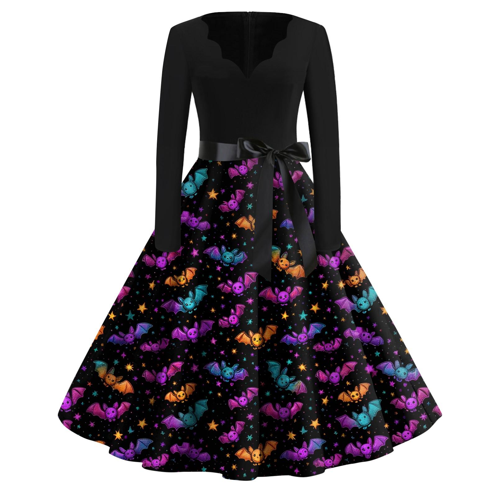 

Women s Casual Fashion Halloween Printed V-Neck Vintage Dress XXXXXL чорний