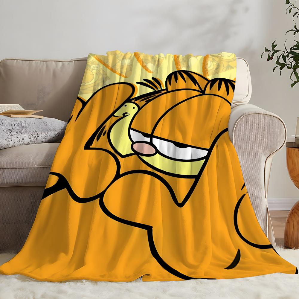 GATTO GIALLO Garfield Plaid Morbido Pile Corallo Coperta 310gsm Soffice Caldo Plaid per Divano Letto Divano Arredamento Camera da Letto