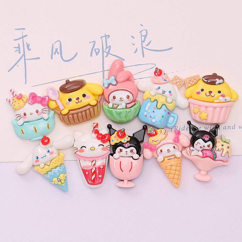 10Pcs Kawai Bright Surface Cat Dessert Ice Cream Series Resin Flat Back Scrapbook Figurine Diy Bow Decor Accessories Crafts A3