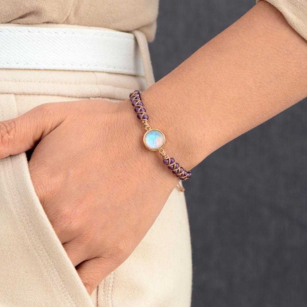 Amethyst Opal Double-Layer Braided Bohemian Bracelet