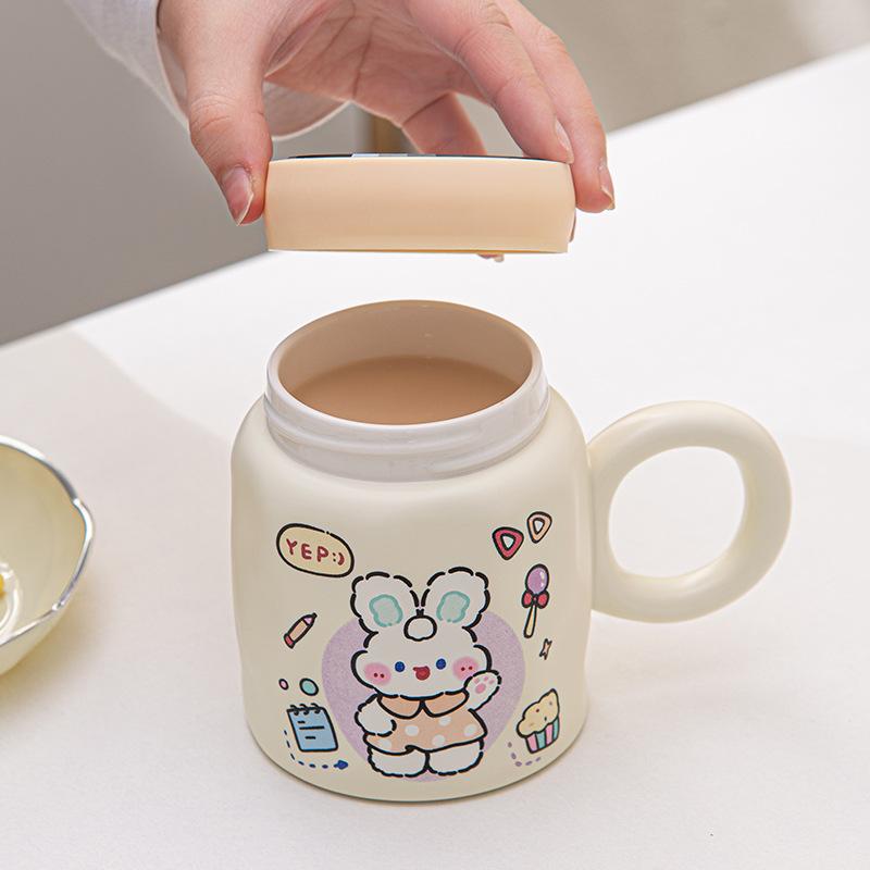 Medvěd Králík Zrcadlo Keramický Hrnček Vysoká Hodnota Krytý Hrnček na Kávu Vodu Ženský Dárek Snídaňový Hrnček na Mléko