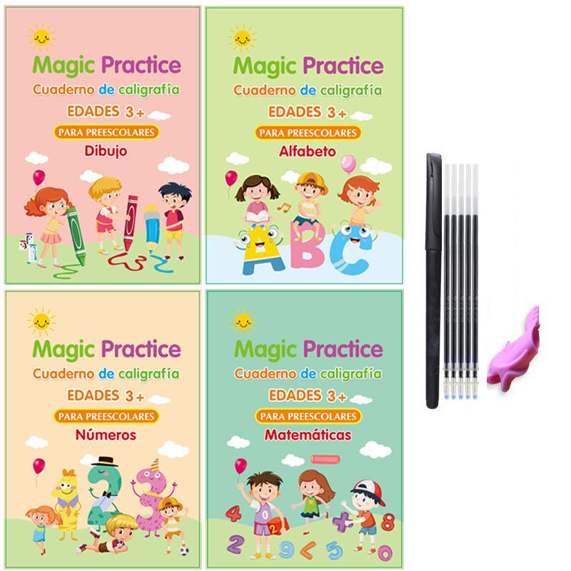 English Calligraphy Practice Book for Children: Reusable Magic Traceable Grooved Drawing Pad
