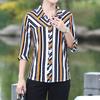 Office Lady Casual Fashion Striped Printed Button Shirt Summer New Polo-Neck Half Sleeve Loose Cardigan Tops Ladies Clothes